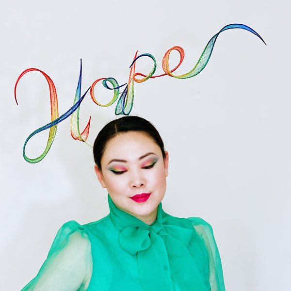 YUANLILONDON YUan Li London Hope slogan hand rolled sinamay headband hat