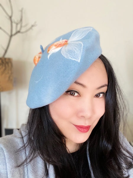 Koi Fish Pale Blue Wool Beret
