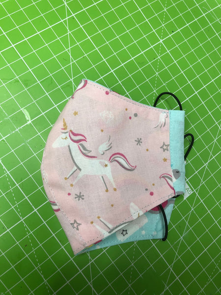 Reversible Unicorn and Rainbow Print Cotton Child 5-9 years Face Mask