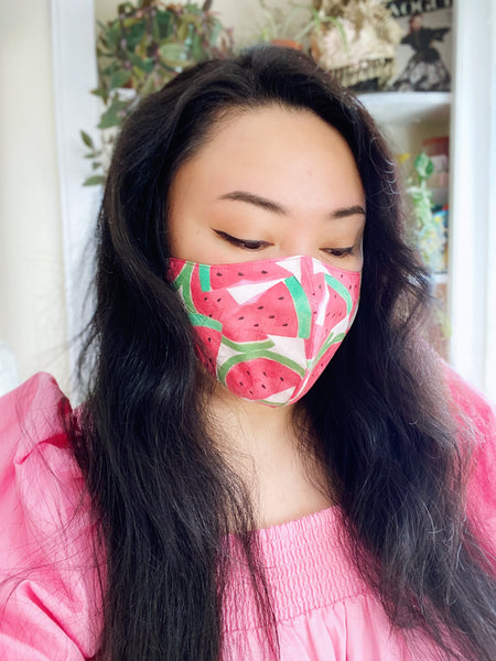 Pink Watermelon Summer Print Cotton Face Mask Filtered Cover