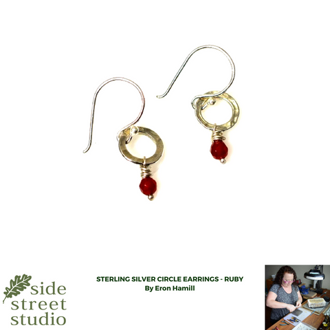 STERLING SILVER CIRCLE EARRINGS - RUBY