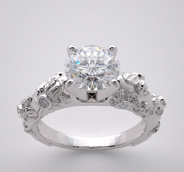 14k Art Deco Style Diamond Accent Engagement Ring, Diamond Accents, Center Quality Swarovski Gem