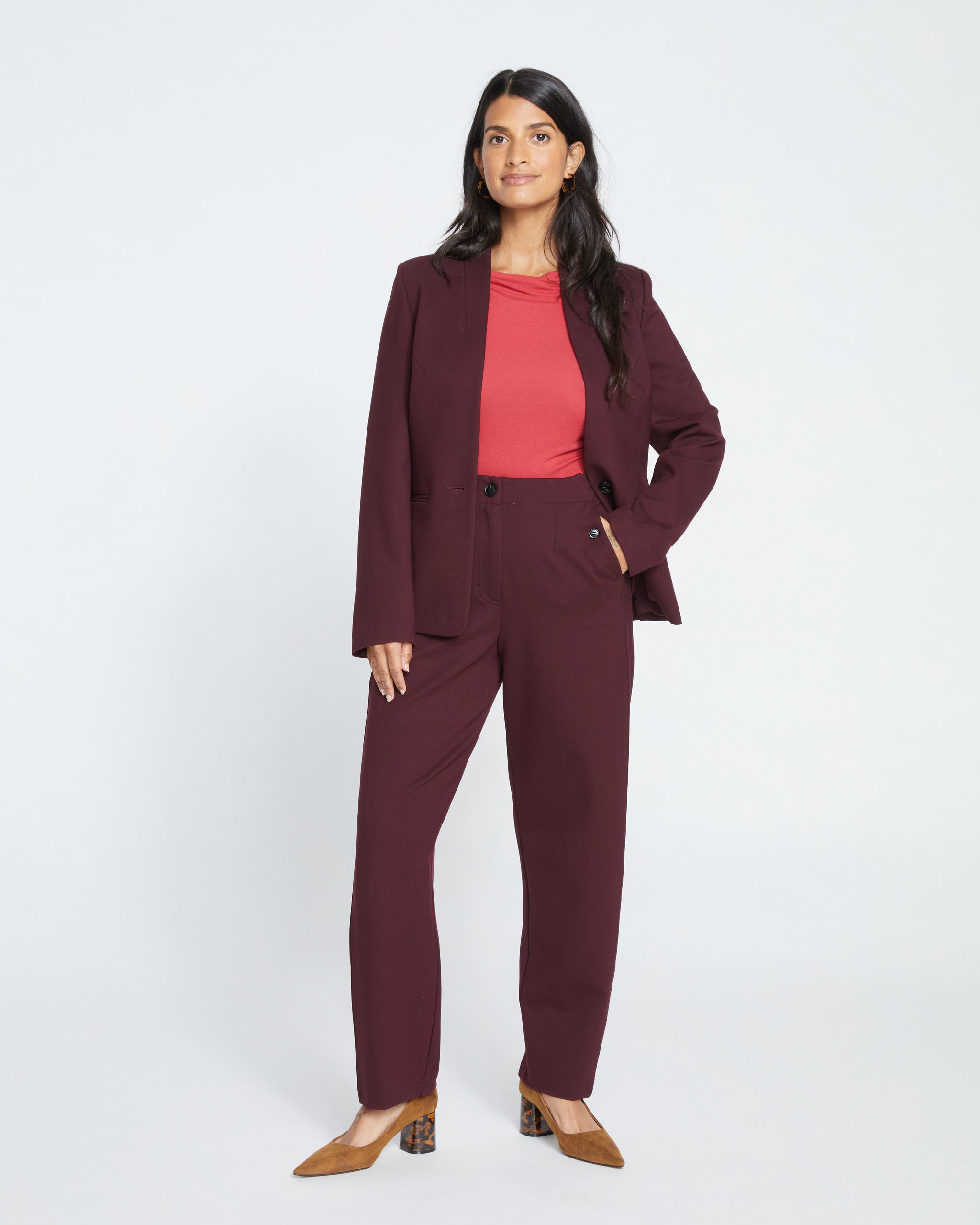 Audrey Tailored Ponte Pants - Black Cherry