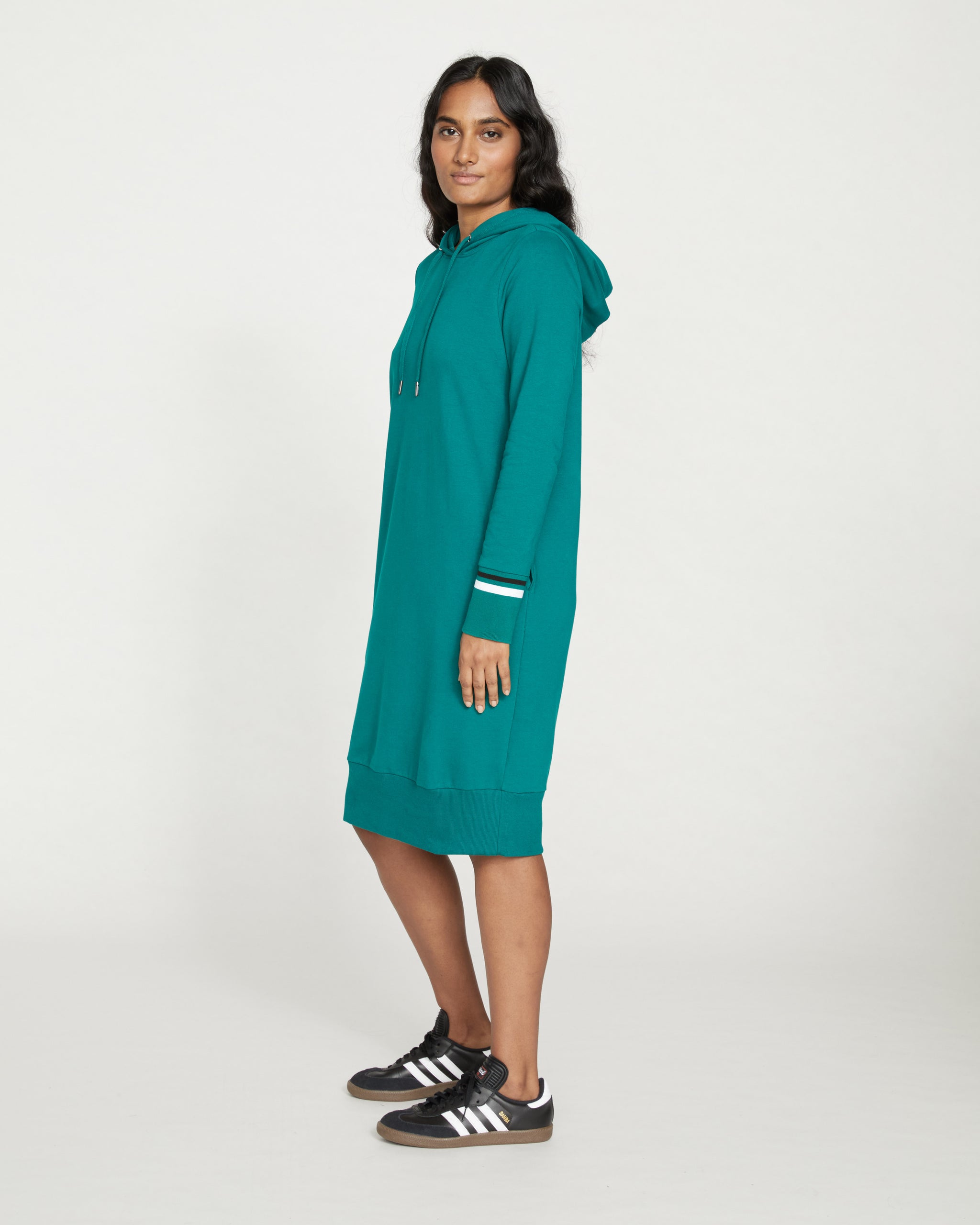 Classic Light Terry Hoodie Sweatshirt Dress - Mineral Green
