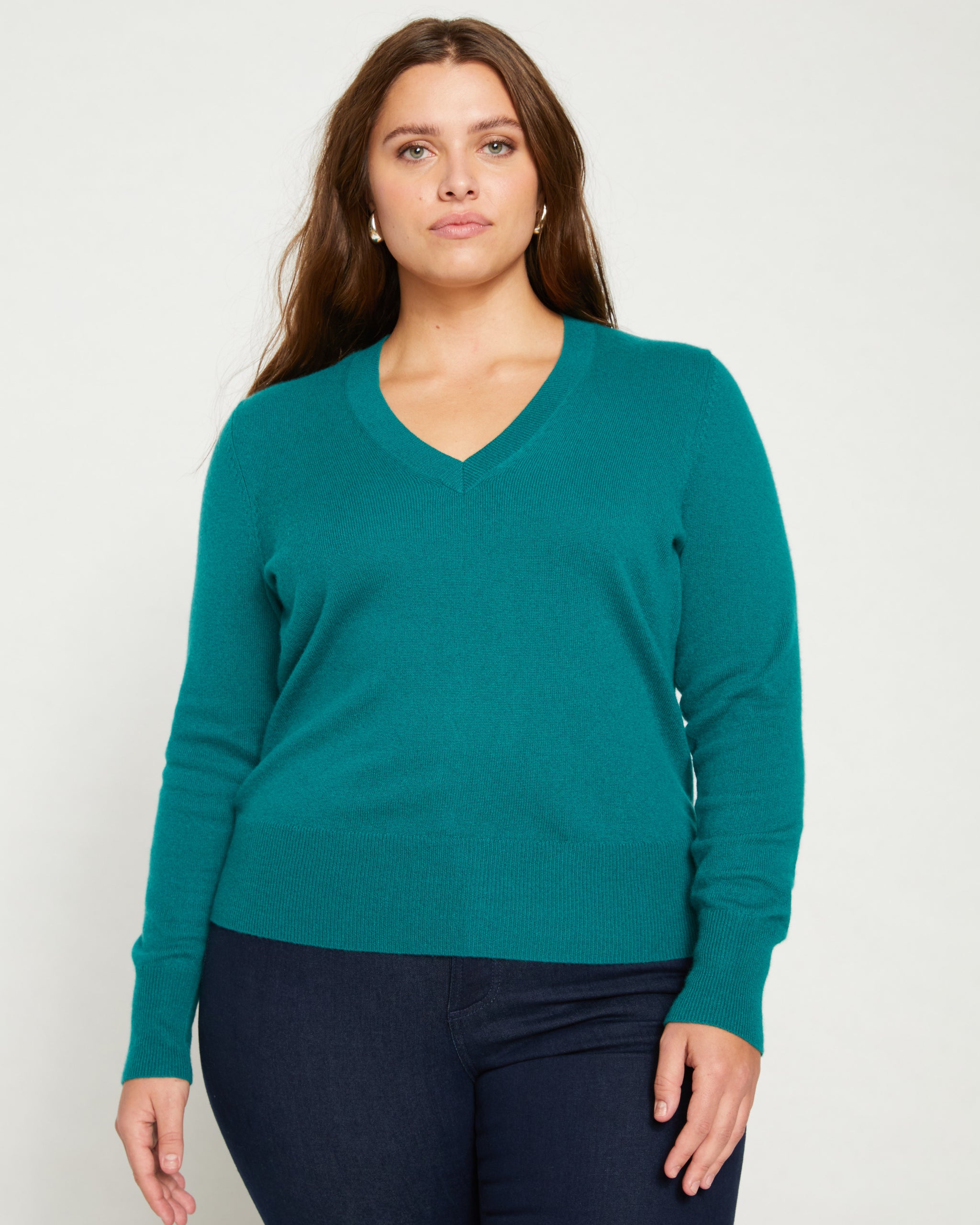 Pure Cashmere V Neck Sweater - Ocean Swell by Universal Standard