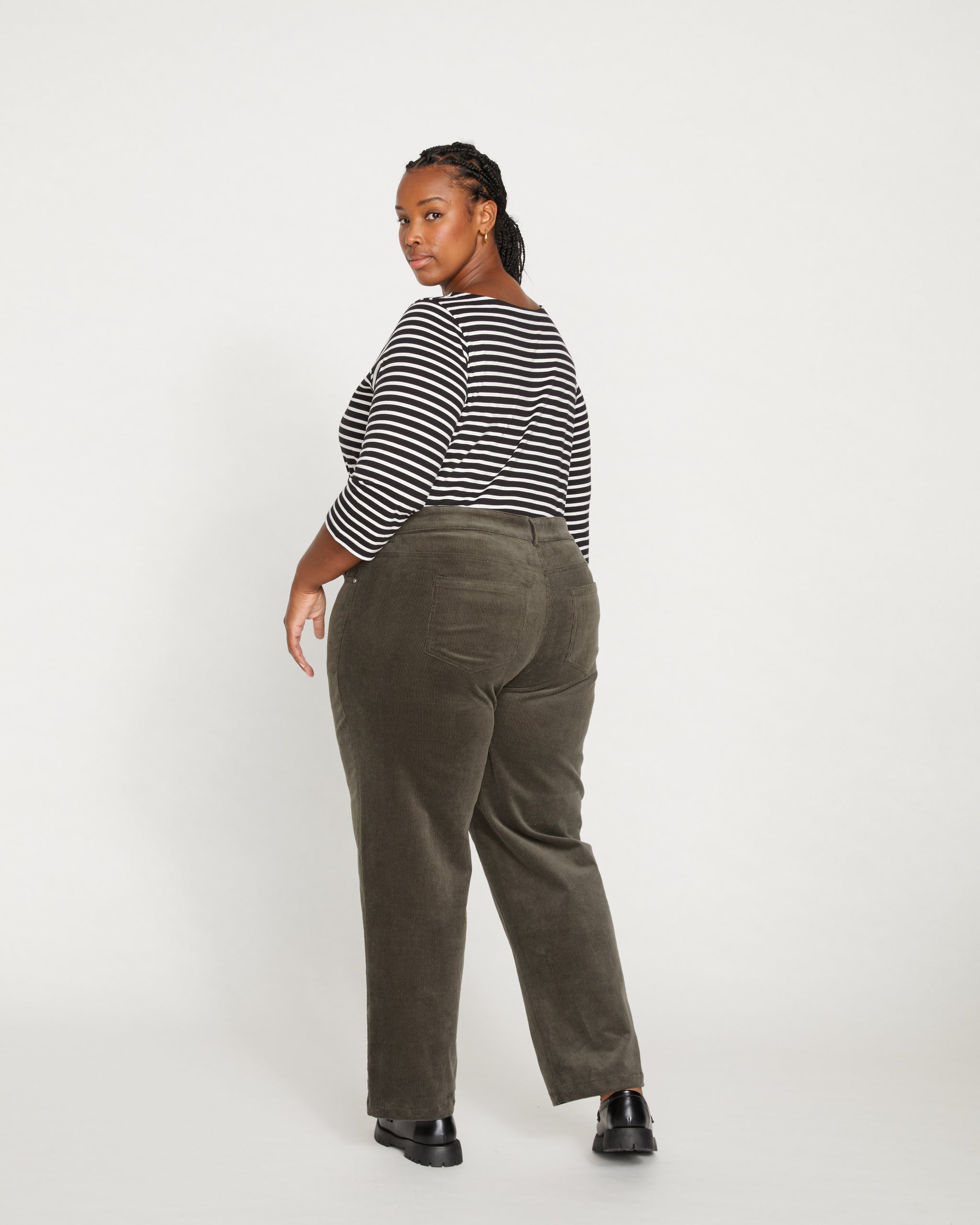 Cassidy High Rise Straight Corduroy Pants - Nori