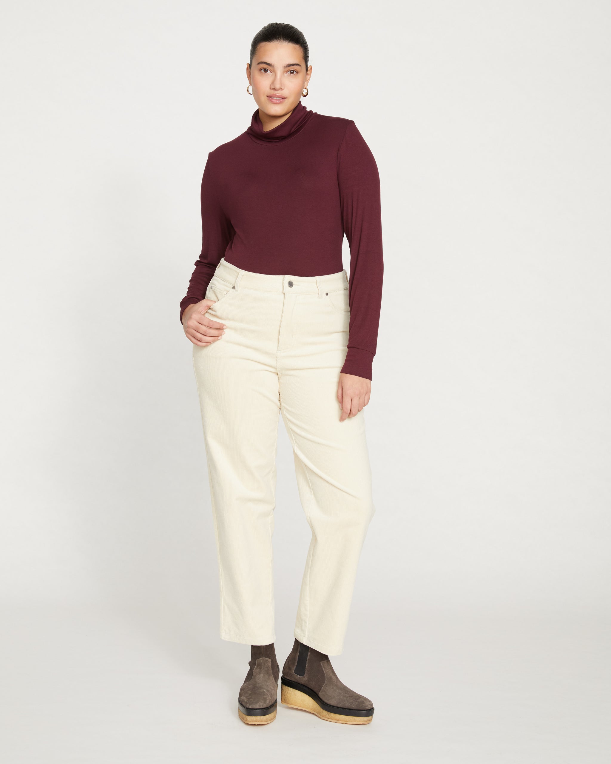High-waisted corduroy trousers - beige