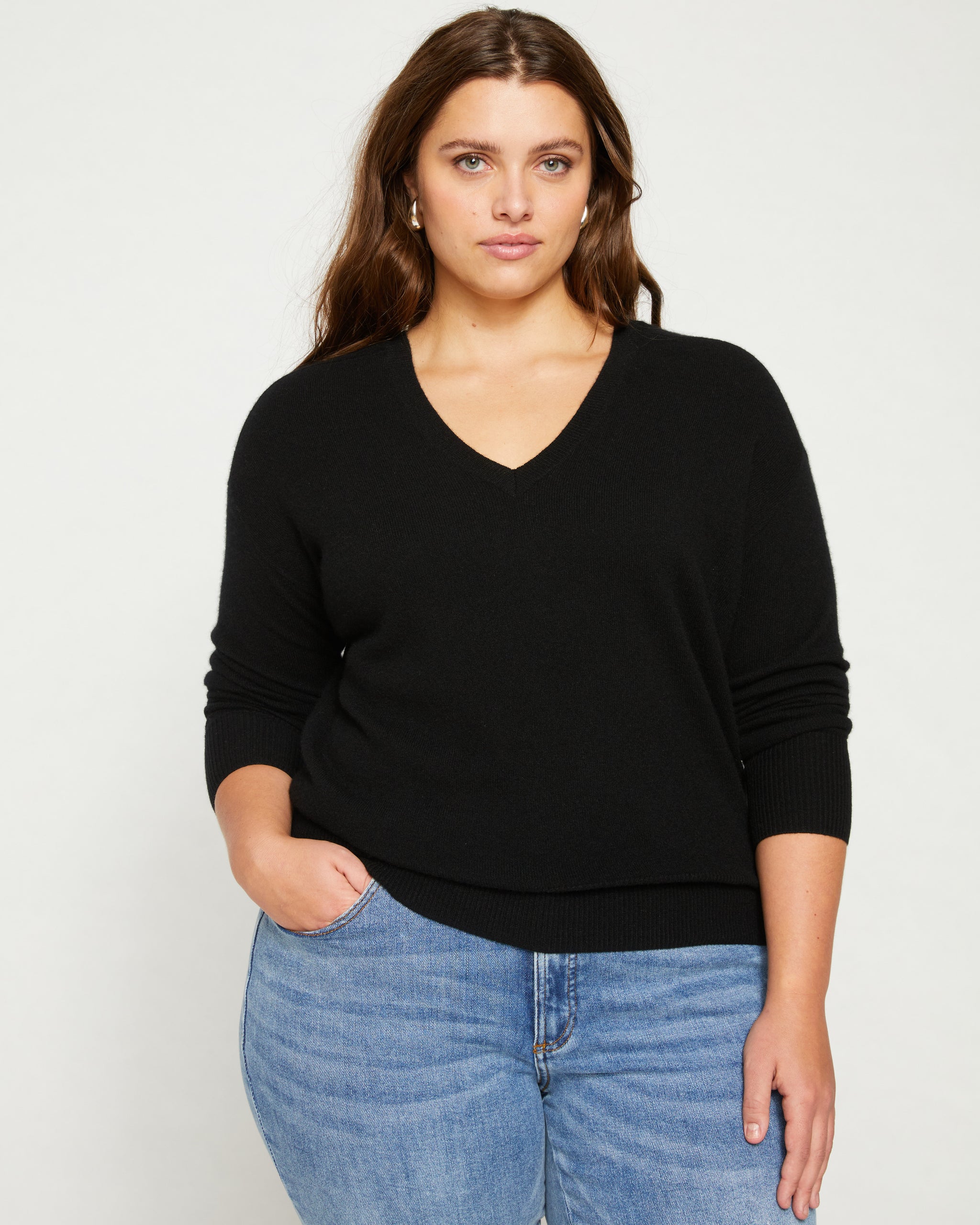 Pure Cashmere V Neck Sweater - Ocean Swell by Universal Standard