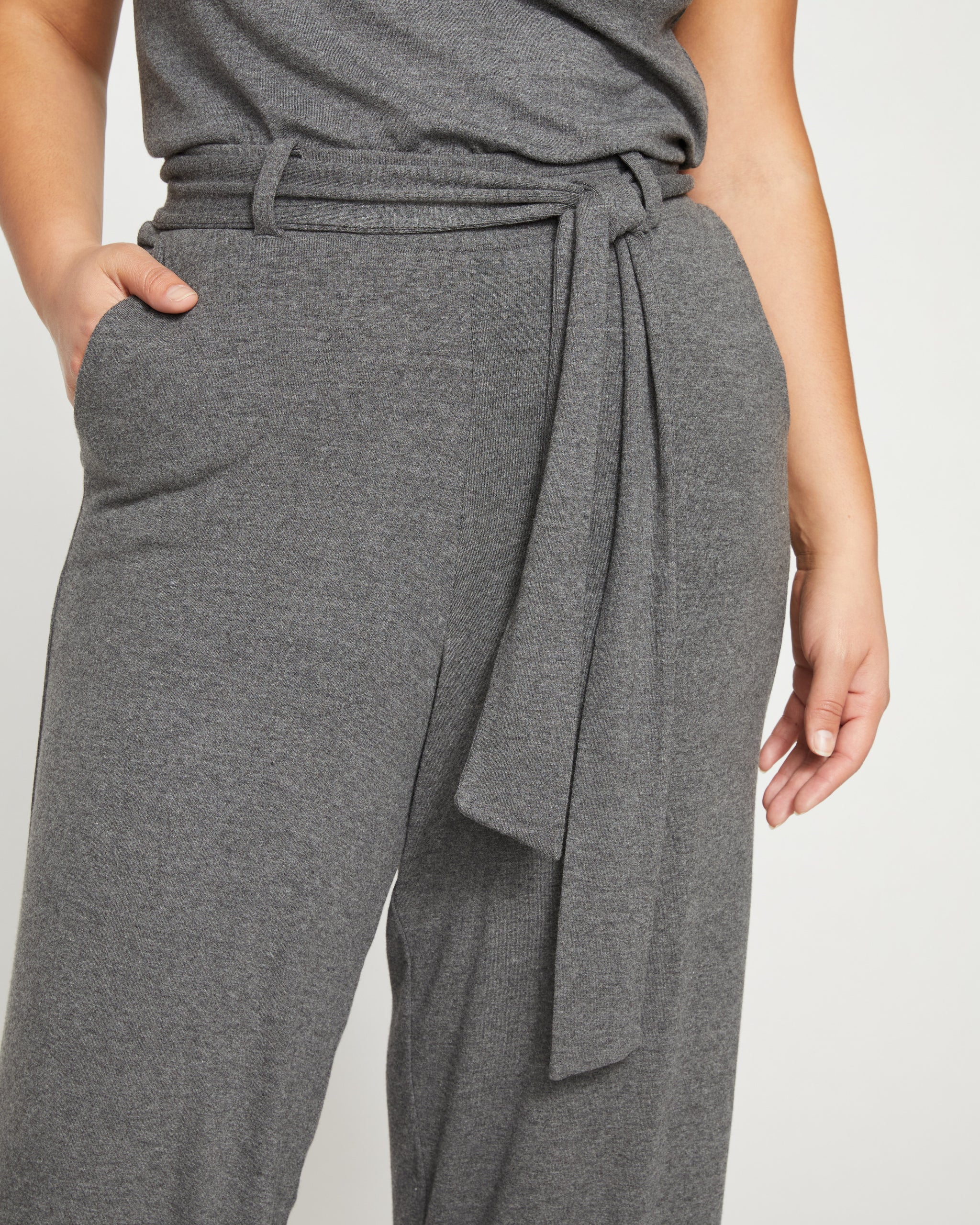 Deluxe Rib Wide Leg Pants - Heather Grey