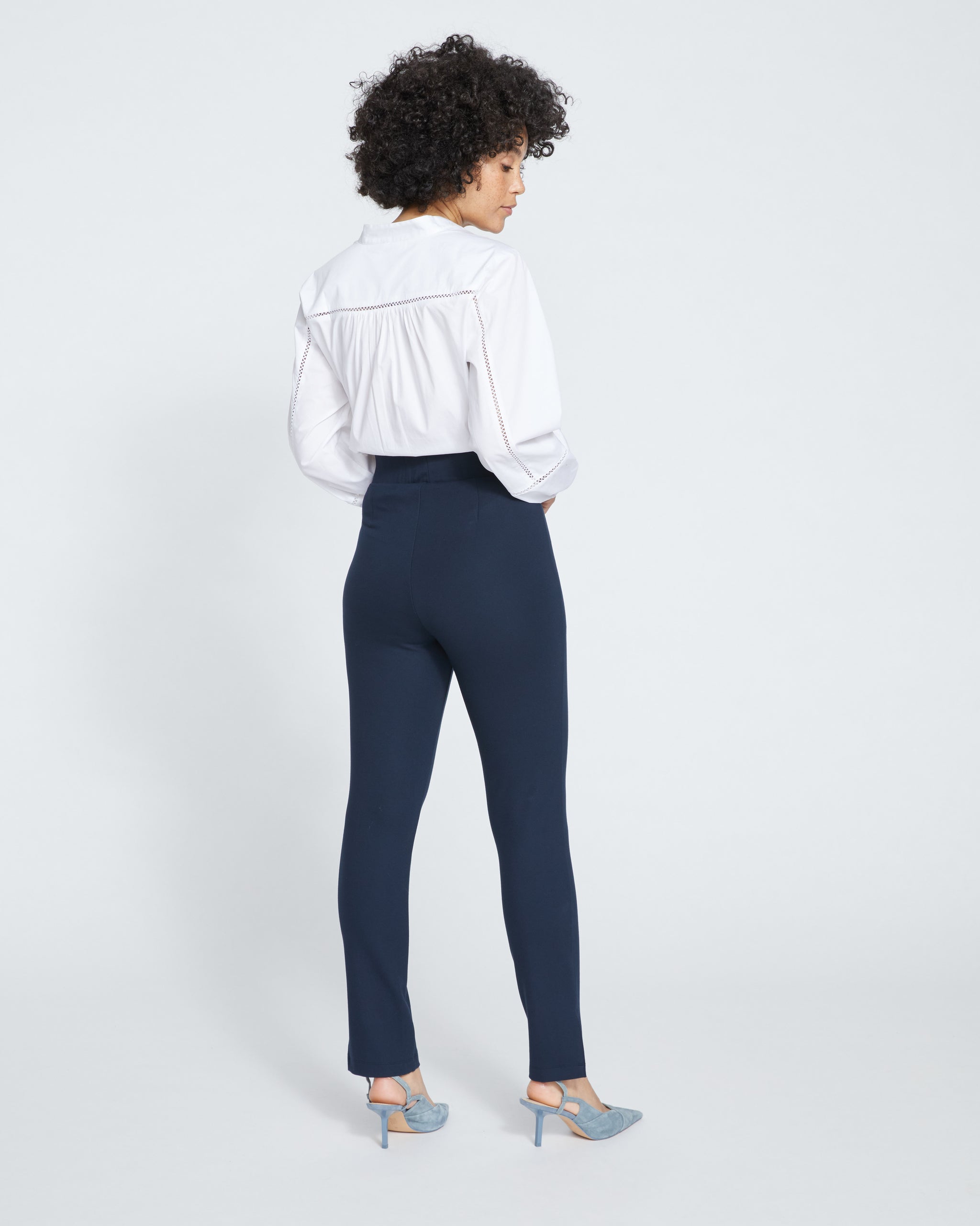 Skinny Pintuck Ponte Pants 28 Inch - Navy