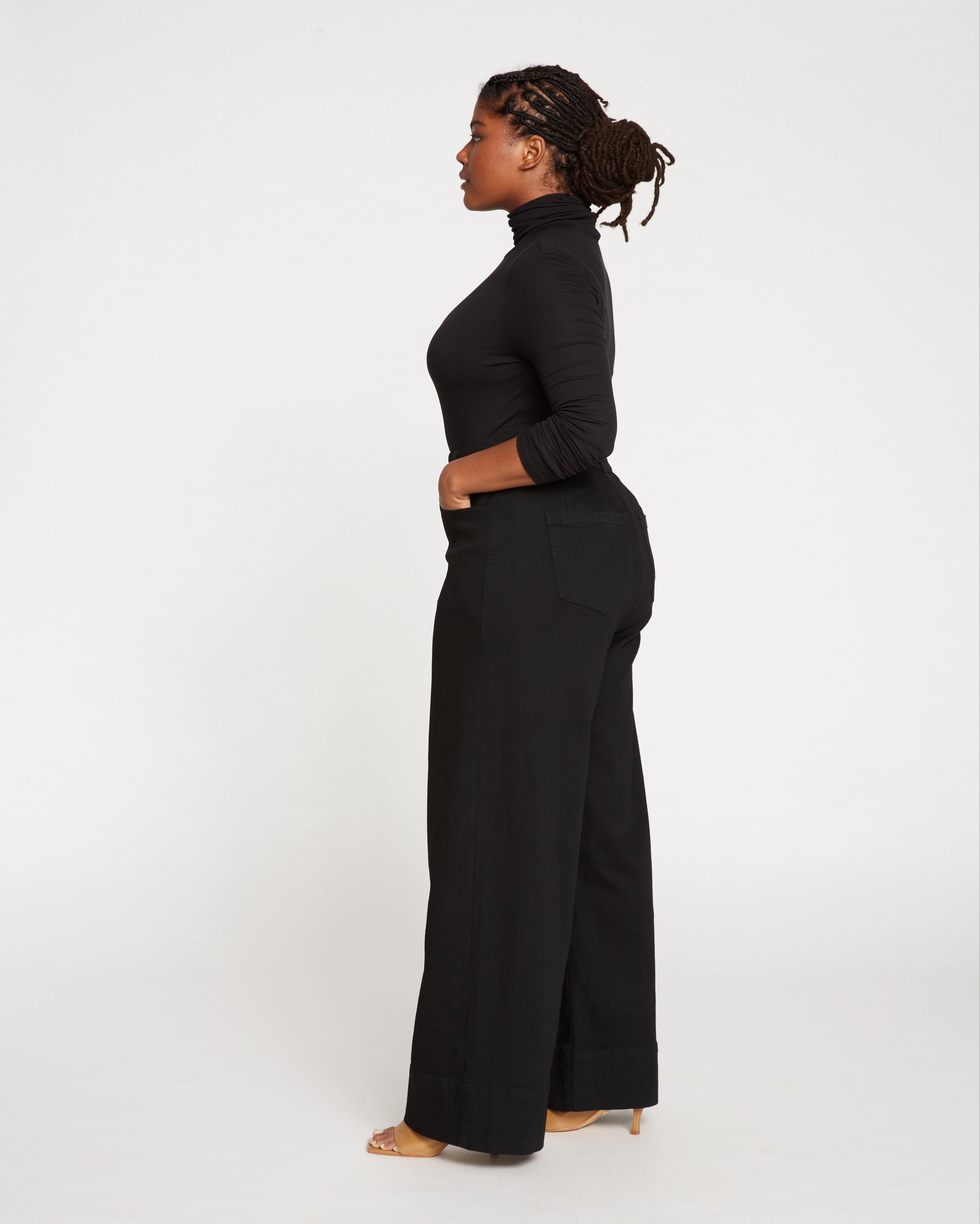 ZW COLLECTION HIGH WAIST WIDE LEG JEANS - Black