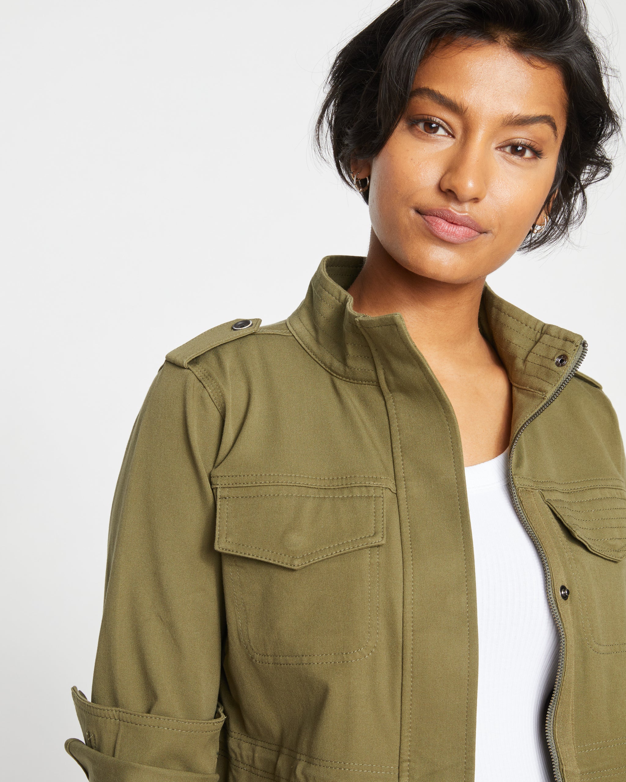 Cotton Twill Utility Jacket - Khaki green - Ladies