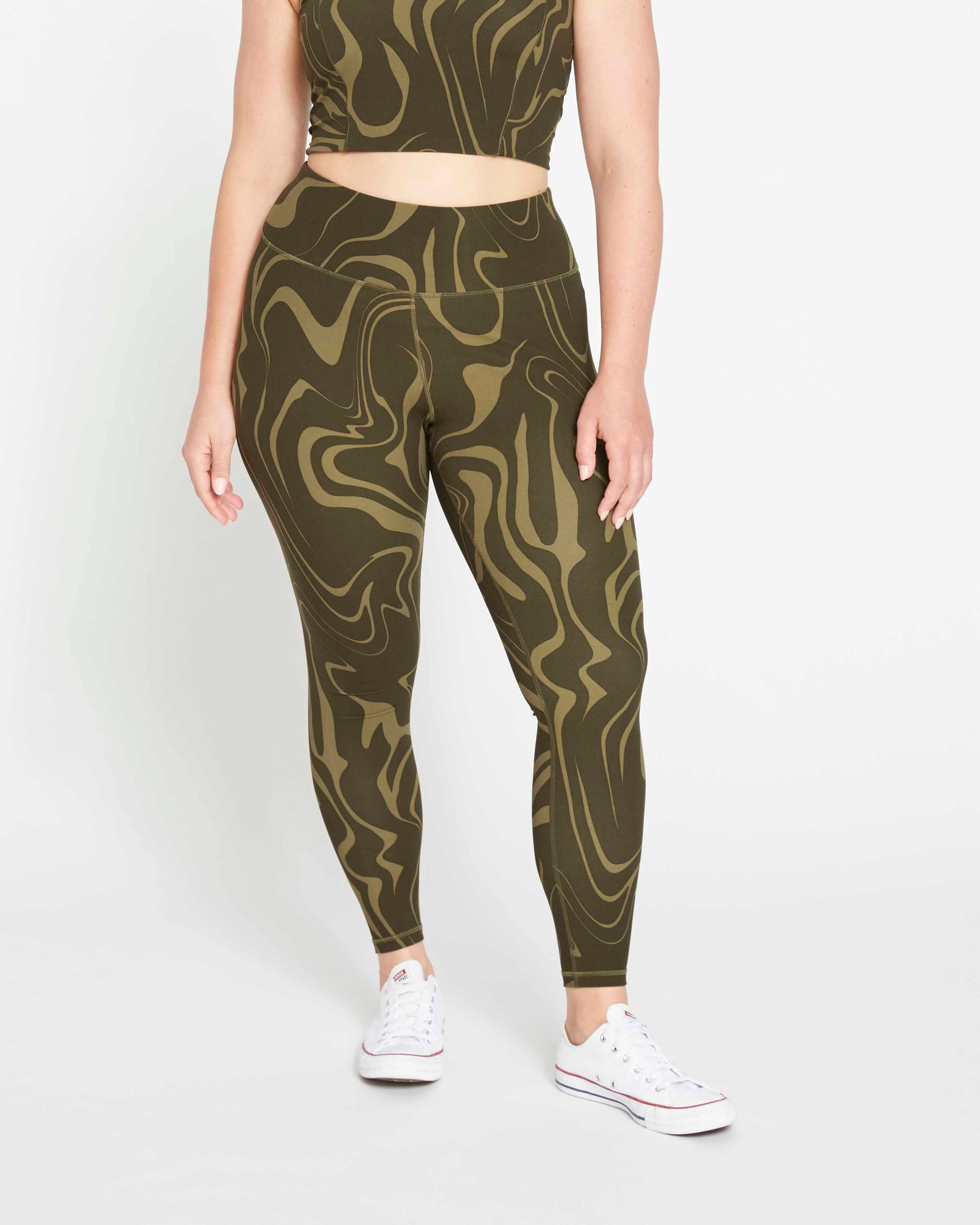 Army Green Seamless High Waist Yoga Set For Women Hollow Out