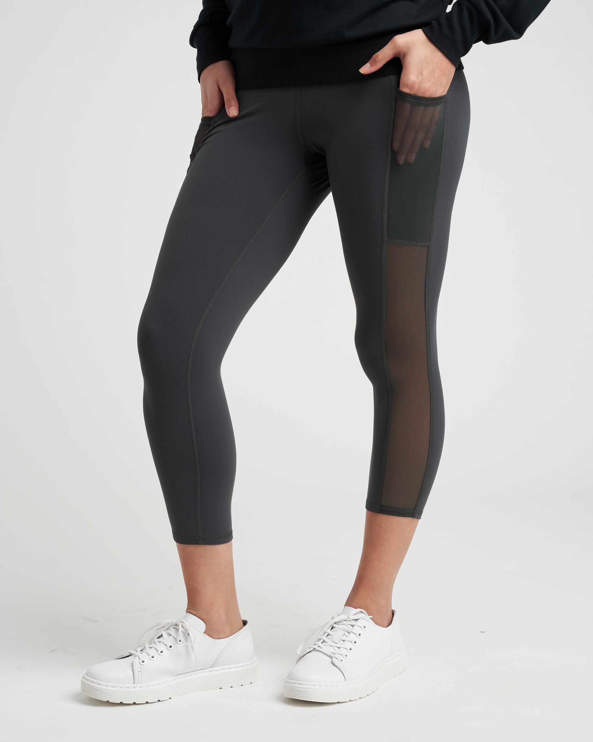 Black Sheer Panel Leggings, Leggings