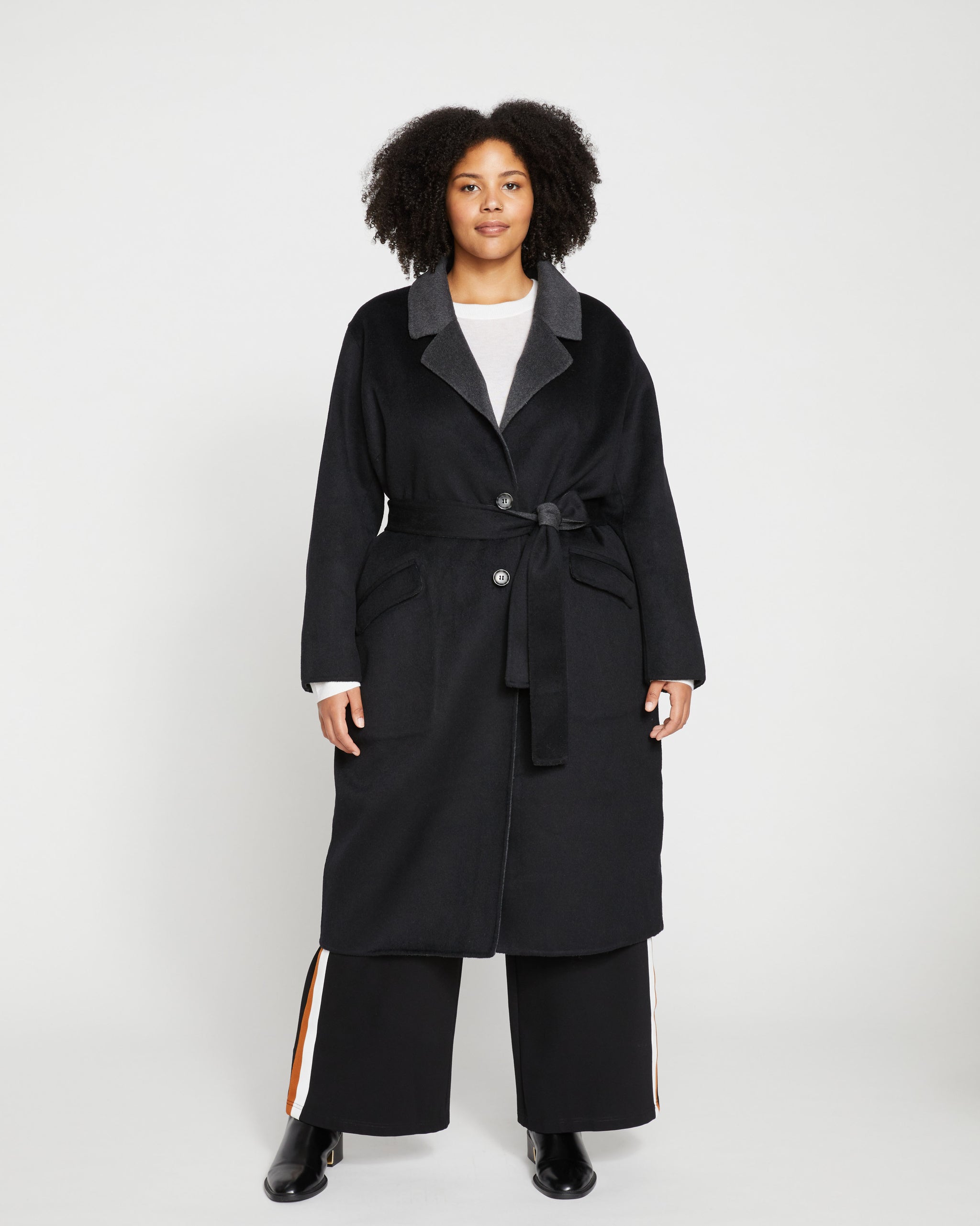 Reversible Double Face Colour Block Merton Coat in Black