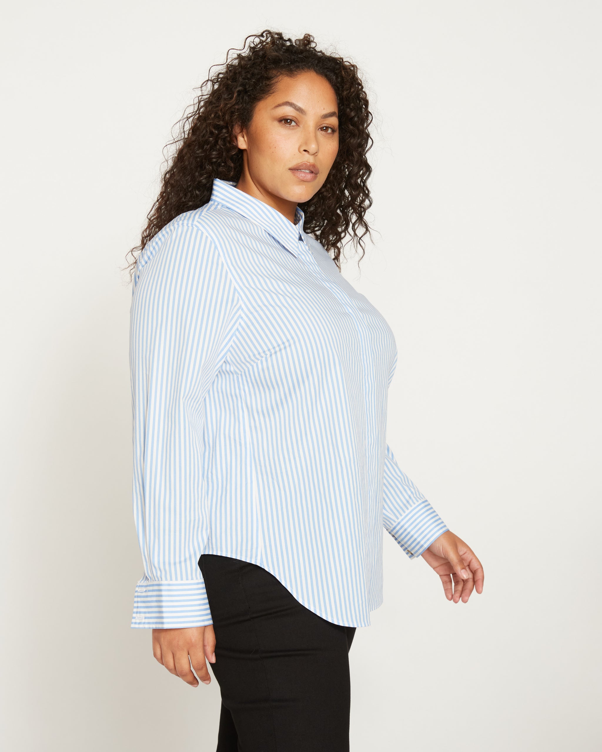 Stripe Stretch Fit Blue/White - Poplin Shirt Elbe Standard Classic Universal |