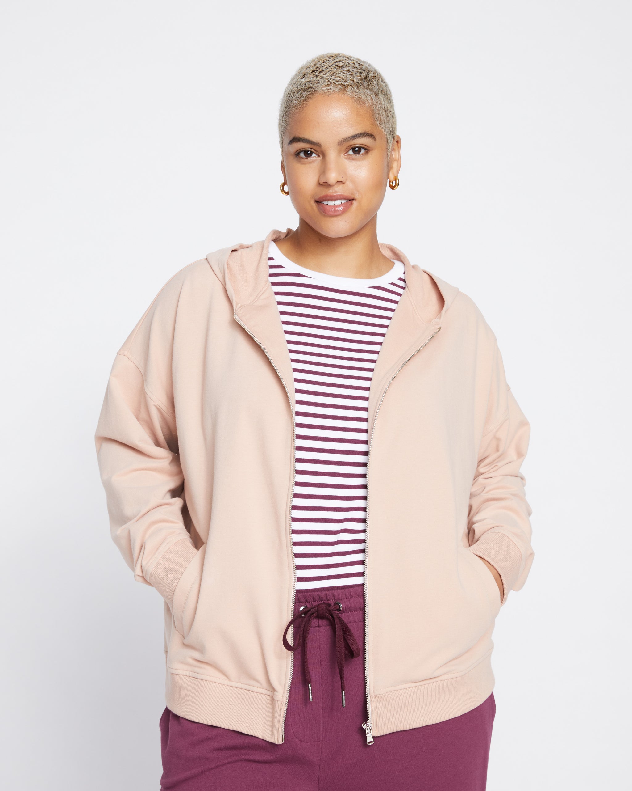 Fundamental French Terry Zip Up Hoodie - Mahogany Rose