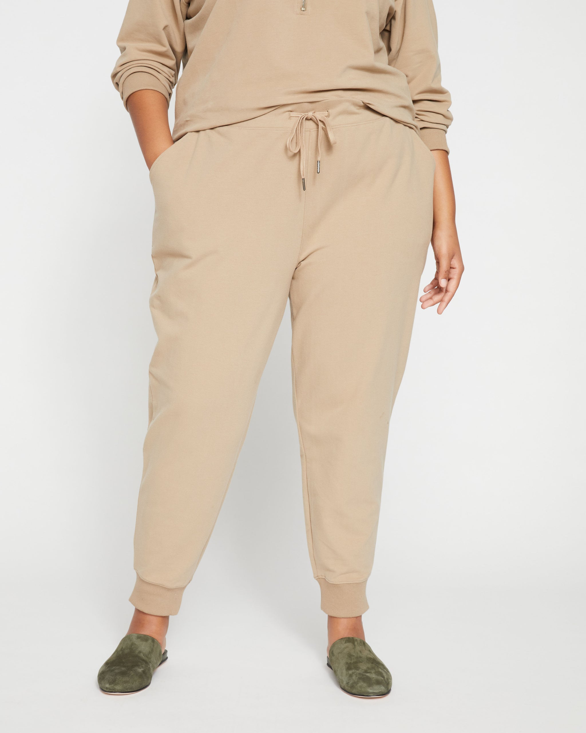 Solid Peach Skin Jogger Pant With Pocket - Brushed Poly Drawstring