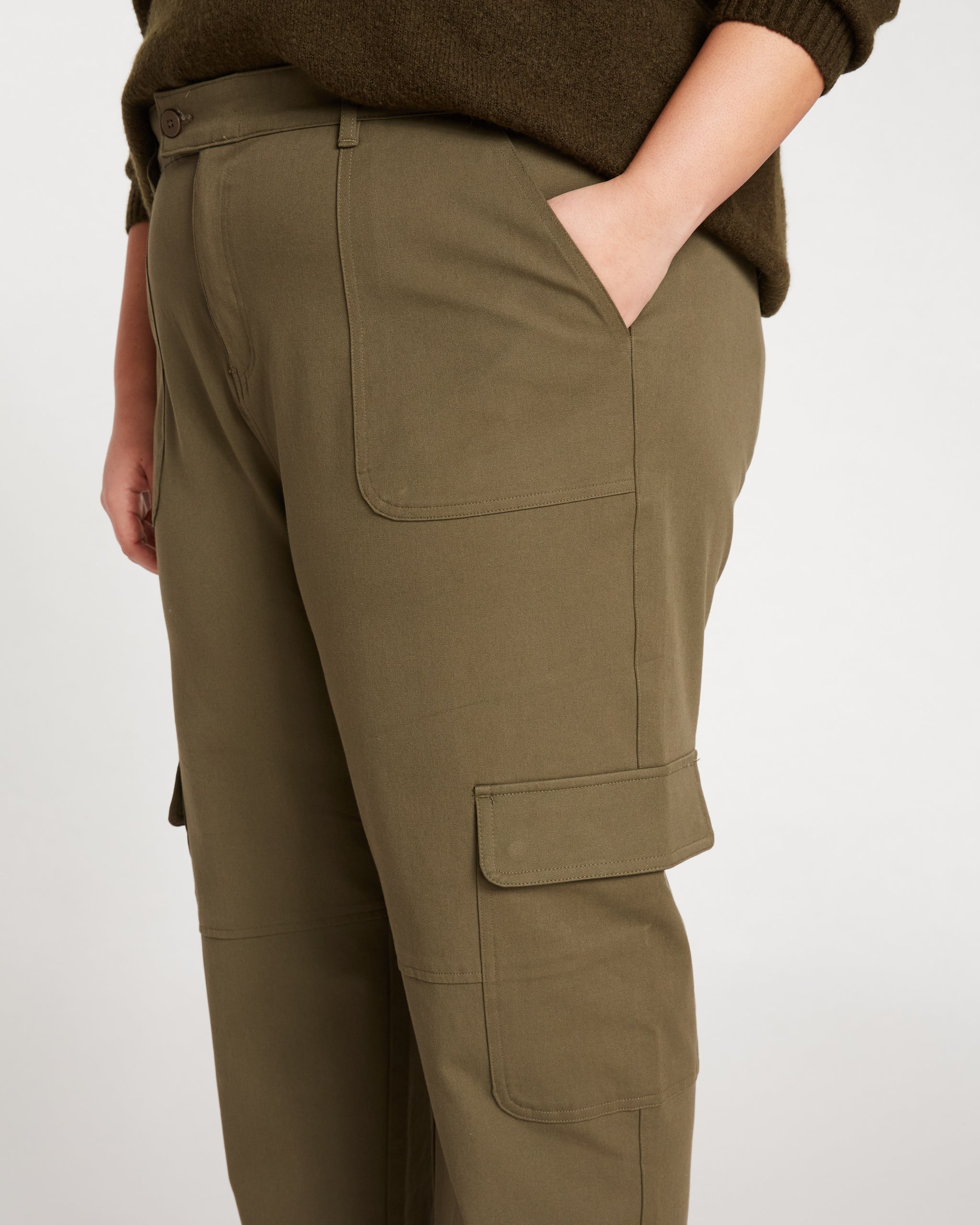 Karlee Stretch Cotton Twill Cargo Pants - Ivy