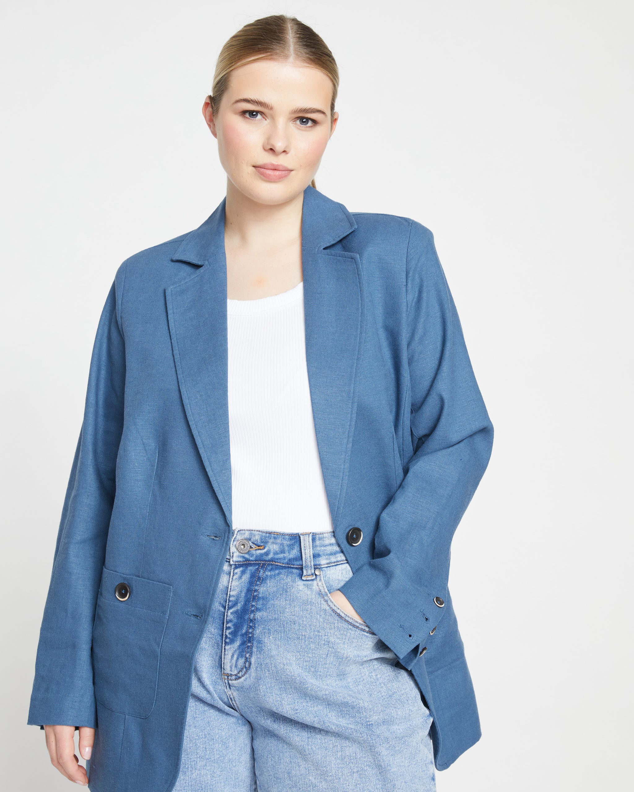 Coastal Linen Blazer - Bleu Scolaire