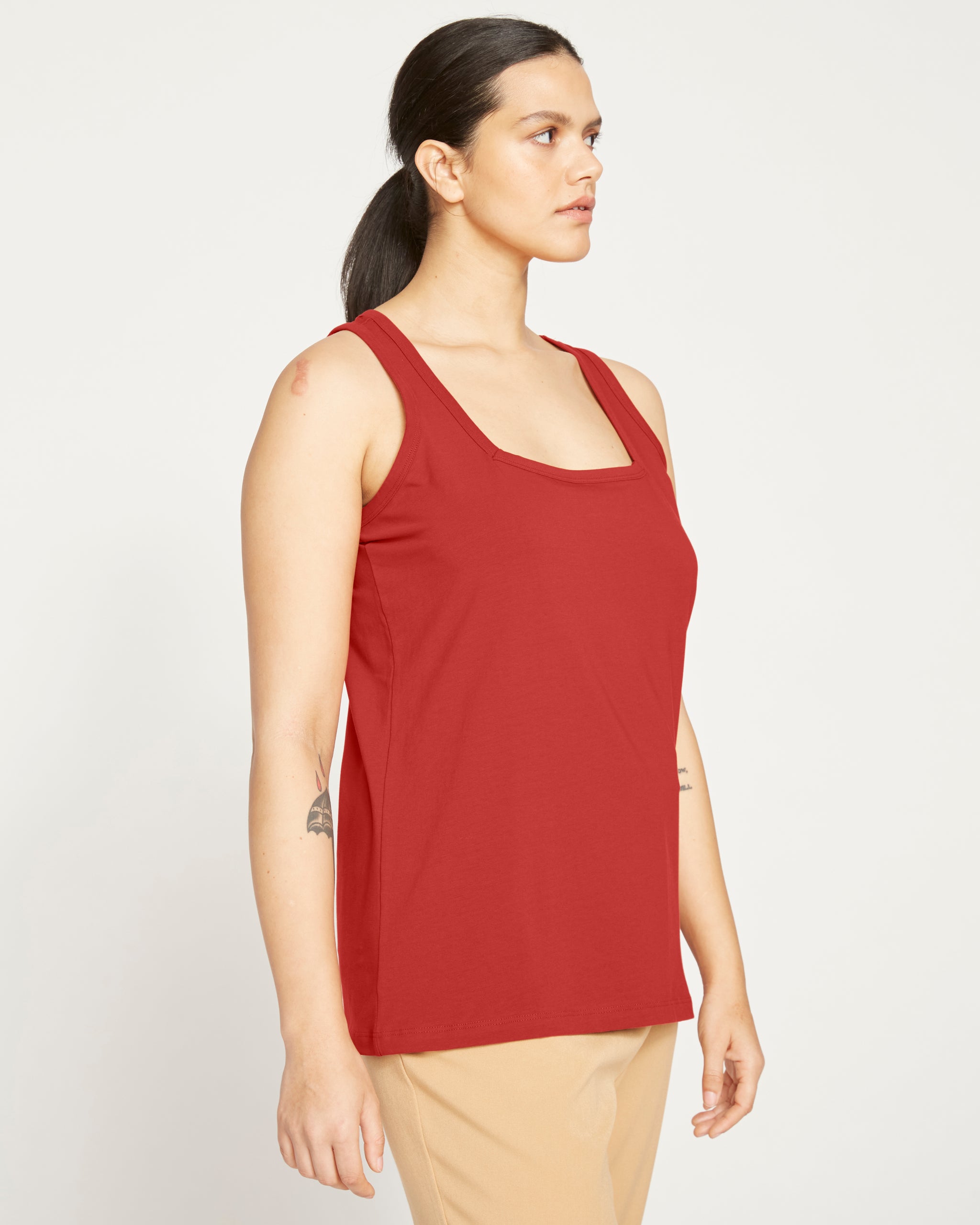 Lucky Brand Women's Square Neck Embroidered Tank - Oxblood Red - Dark Red  Large