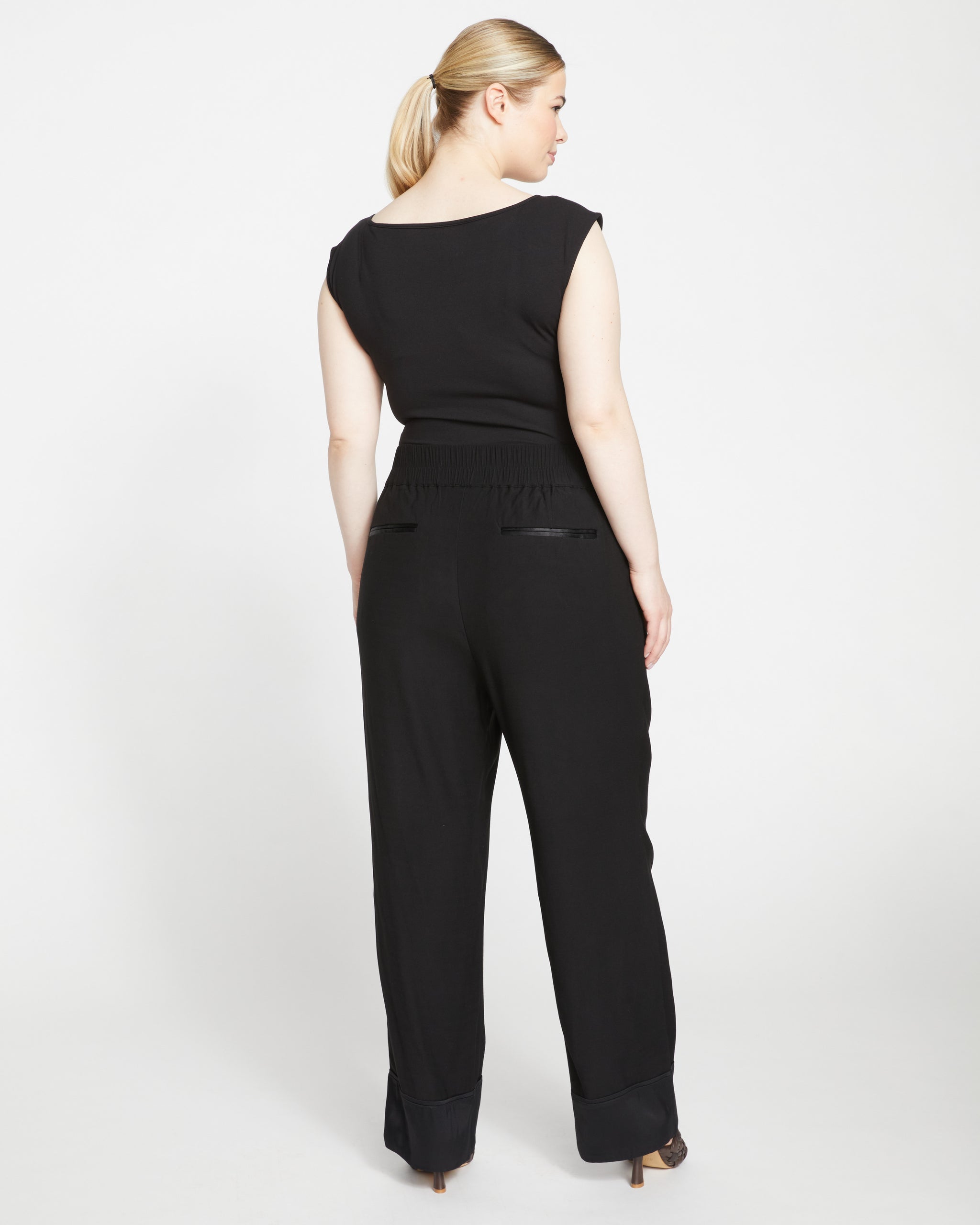 Soiree Double Luxe Pull-On Pants - Black/Black Shine