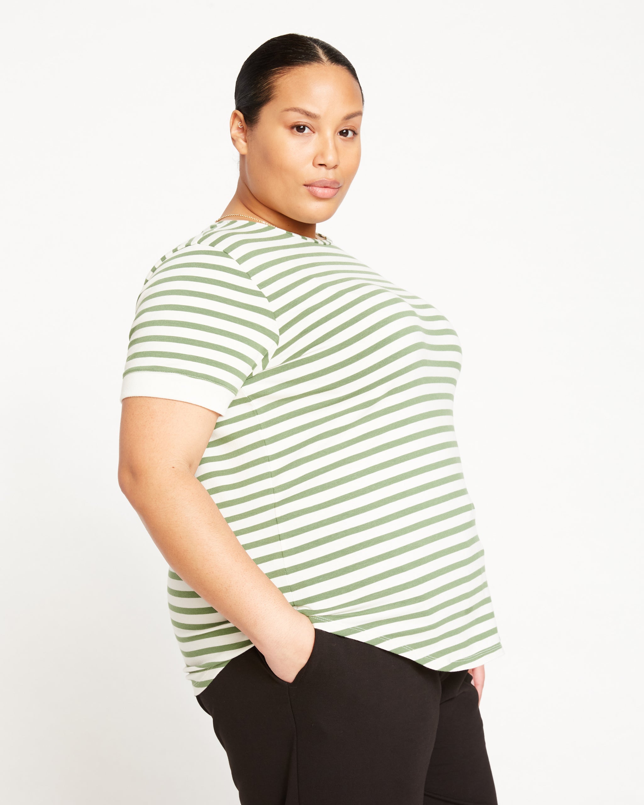 Everyday Stripes Crewneck Tee - Pistachio/White Stripe | Universal