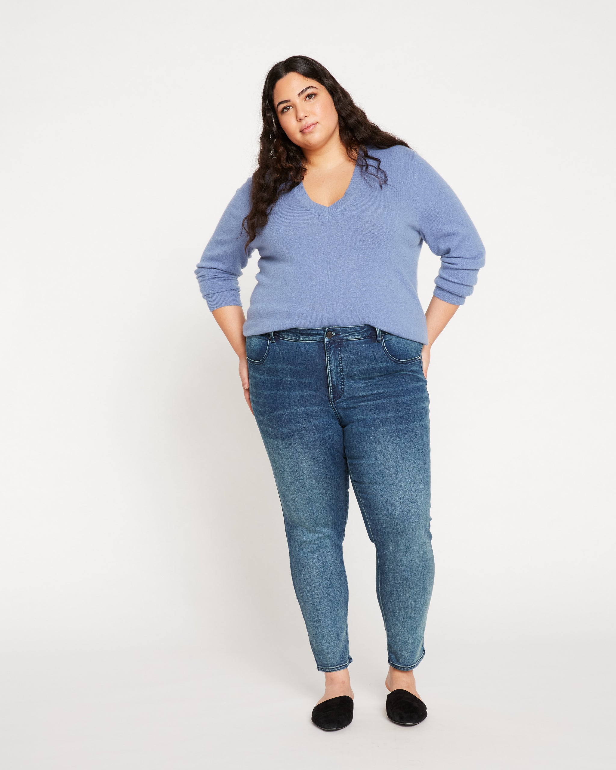 K.O.R Premium Womens Plus Size Stretch Blue Skinny Denim Jeans
