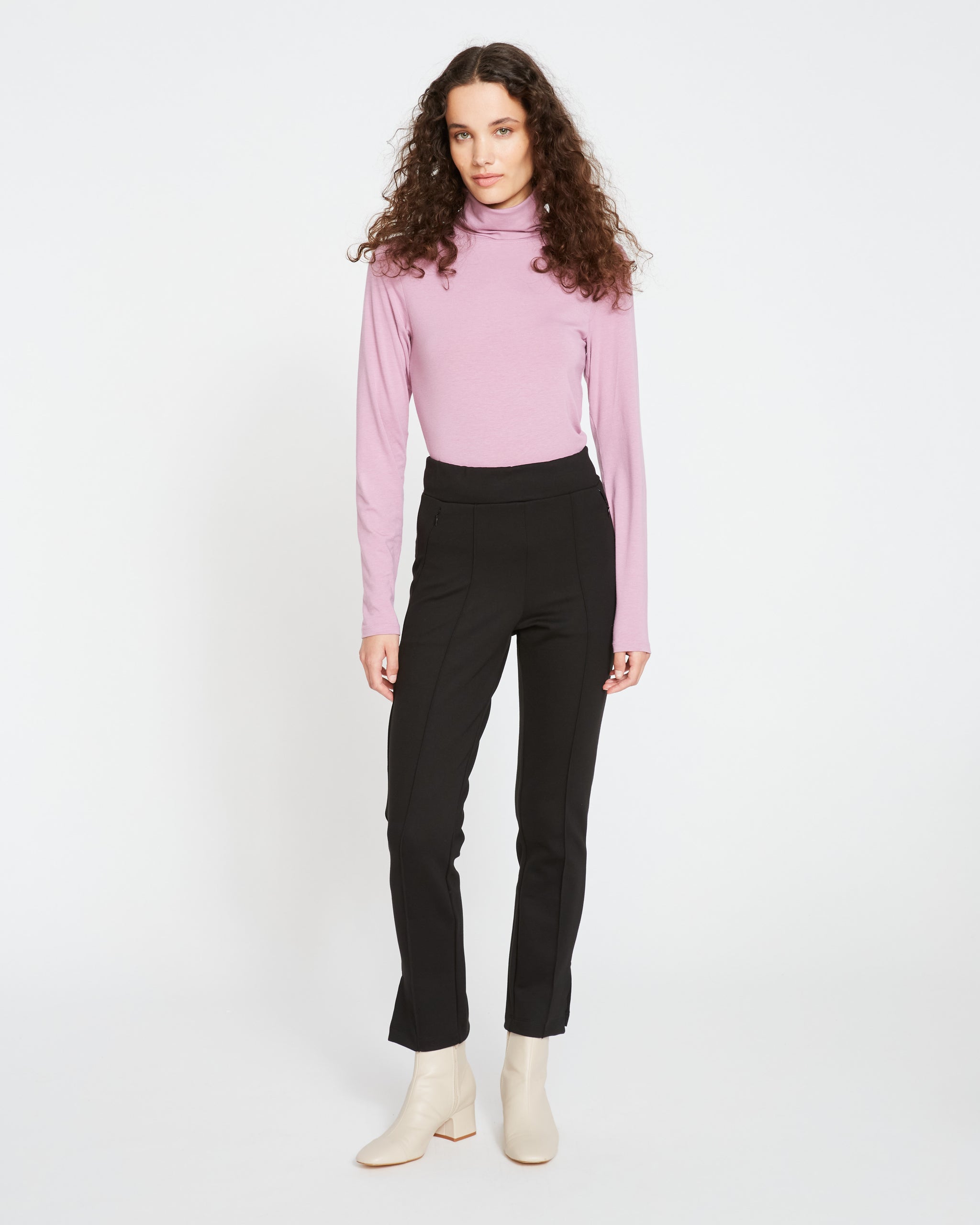 PINTUCKED PONTE SLIM-LEG PANTS