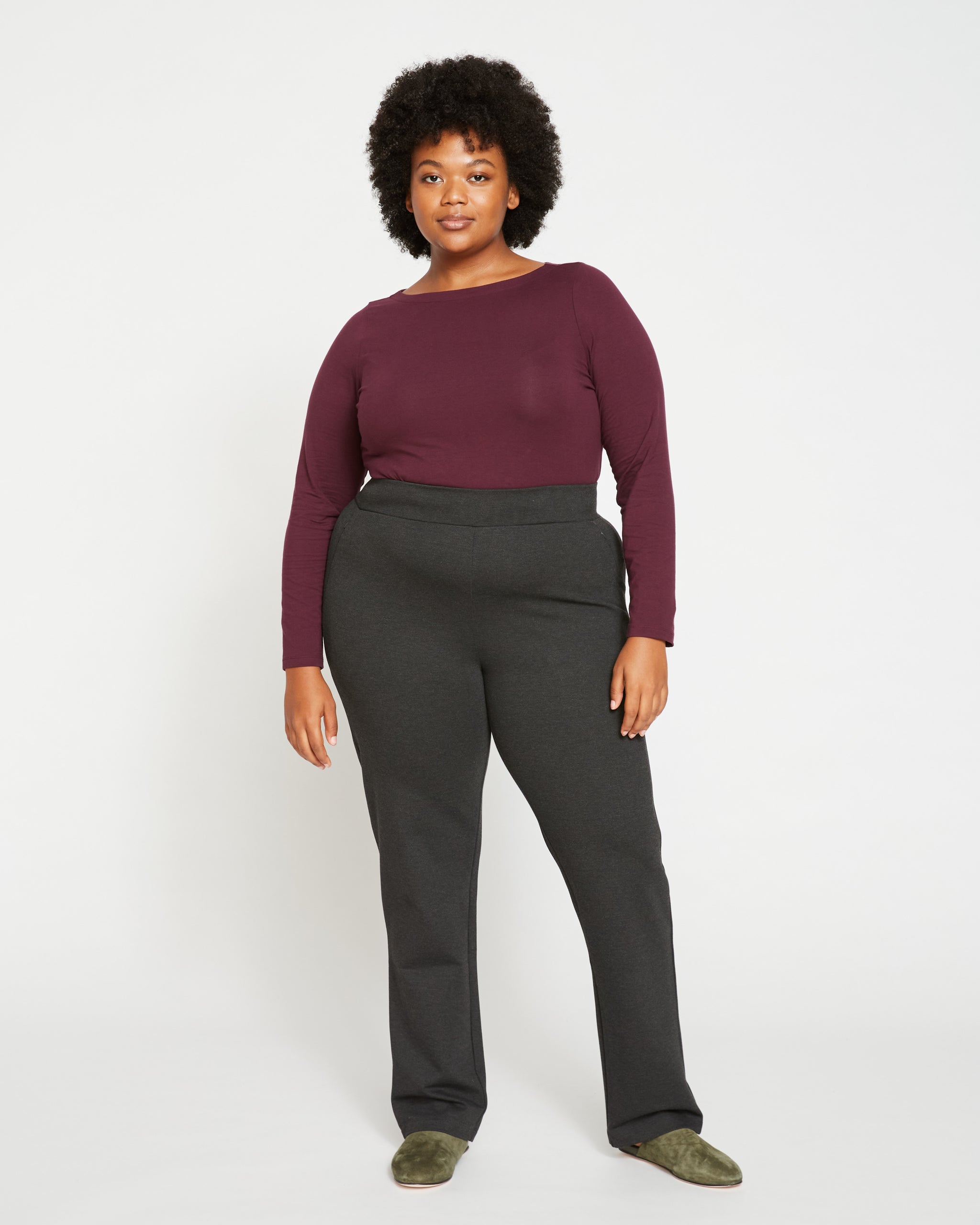 Terra & Sky Women's Plus Size Comfort Elastic Waistband Ponte Pant 
