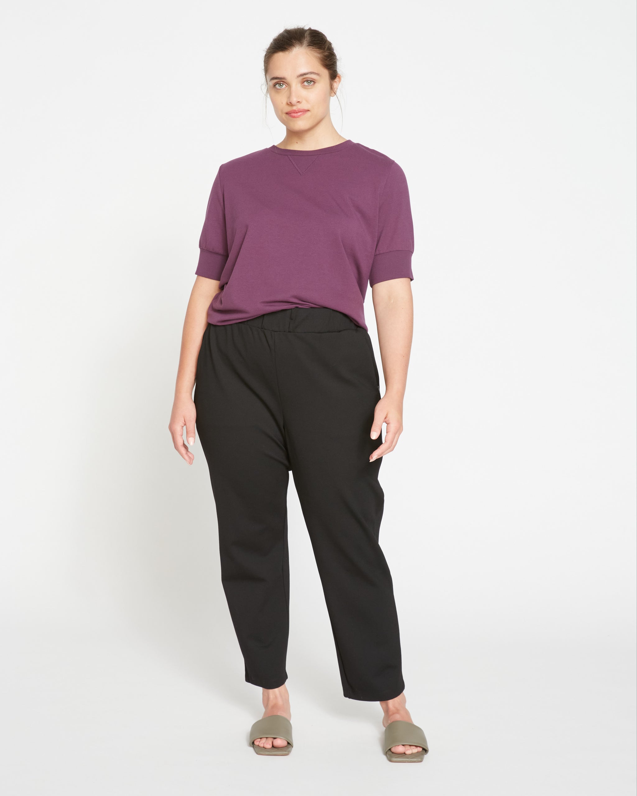 Kobomo - Ponte Jogger Pants are a smart casual winter stretch pant.  Tapering to the ankle with button features on the leg cuff, these dressy  joggers are one of the smartest and