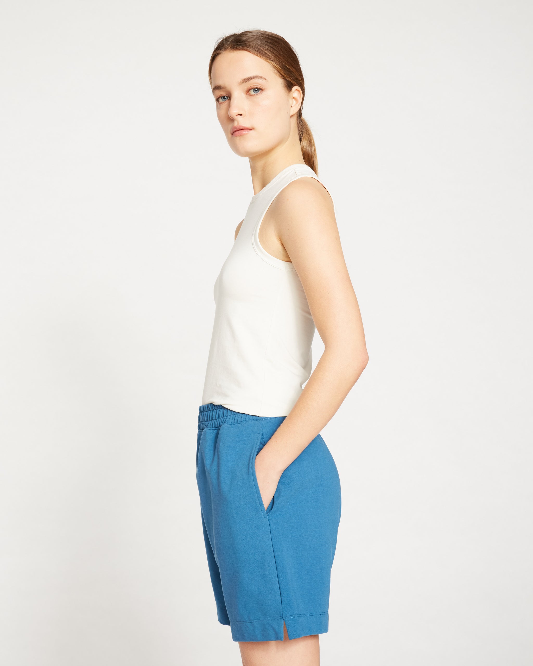 Women Shorts High-Rise Cerulean Blue Short | Blexry