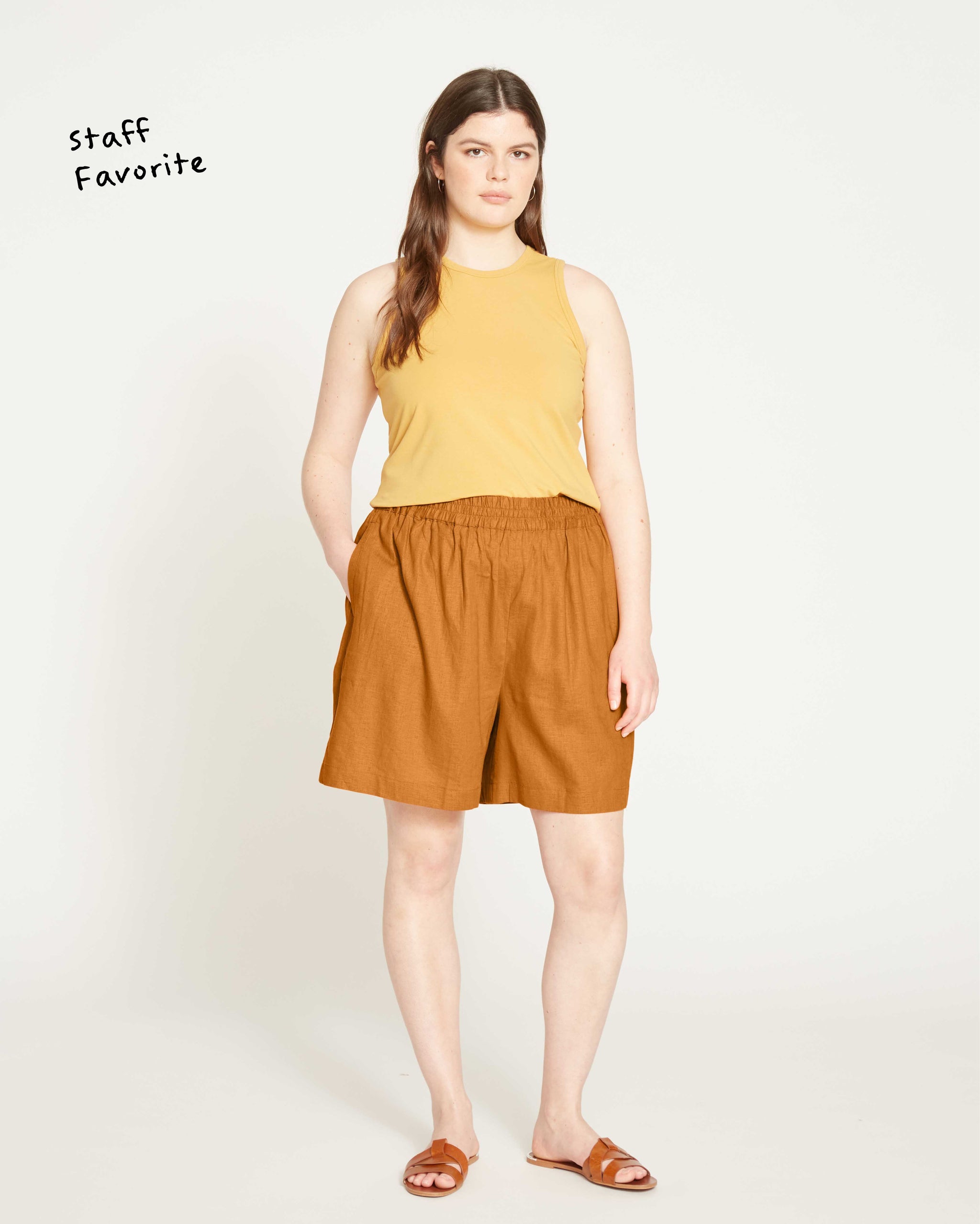 Juniper Linen Easy Pull-On Shorts - Caramel