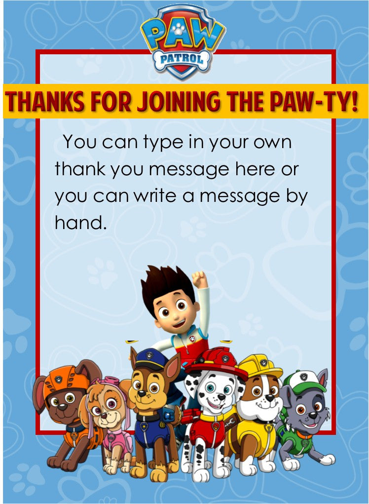 Paw Patrol Party Thank You Notes - EDITABLE — PartyGamesPlus