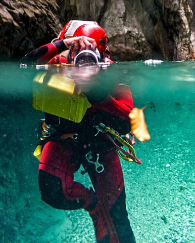 Cannoneer Alex Arnold relies on Outex underwater housing system for his photography work when canyoneering around the world