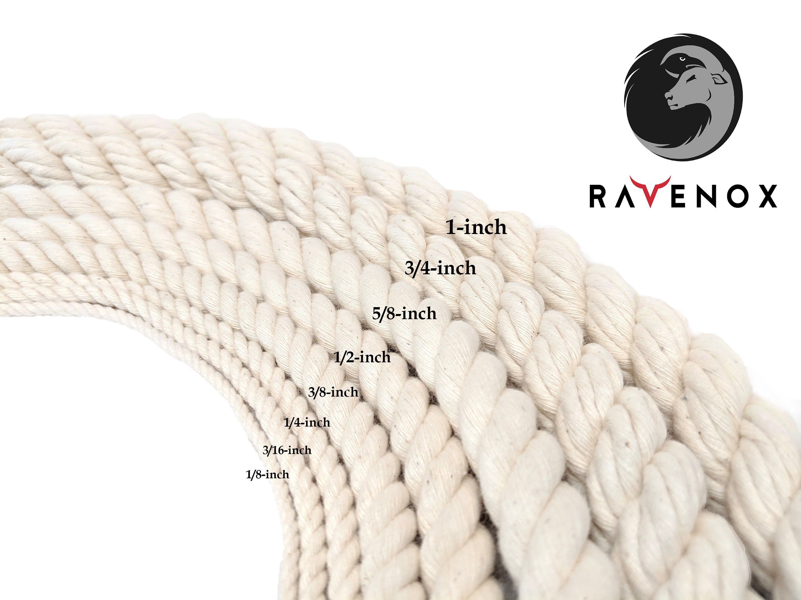 Ravenox Colorful Twisted Cotton Rope Crafts Macramé and Indoor Outdoor Use by The Foot and Diameter Made in The USA Custom Color Triple-Strand Rope and Cordage for Sport Pet Toys Décor 