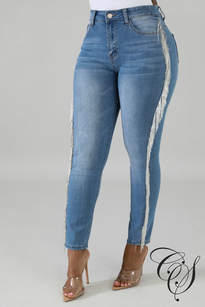 side fringe jeans