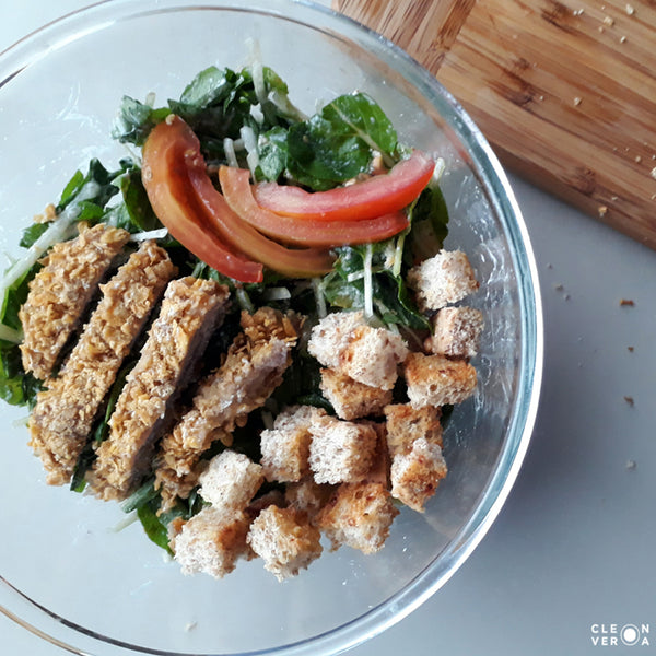 baby bok choy salad with baked cornflake crusted tonkatsu