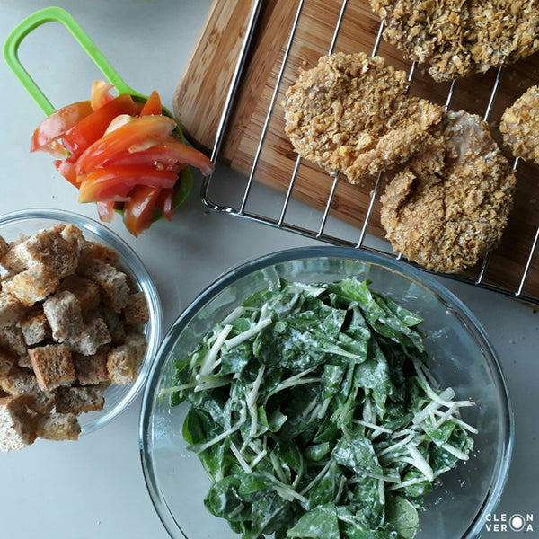Baby Bok Choy Salad with Baked Cornflake-crusted Tonkatsu