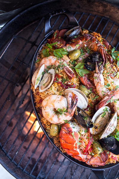 Skillet Grilled Seafood and Chorizo Paella 
