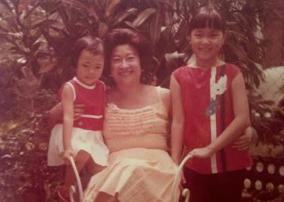 Besa-Quirino (right) with her mother Lulu Reyes (center) and sister.