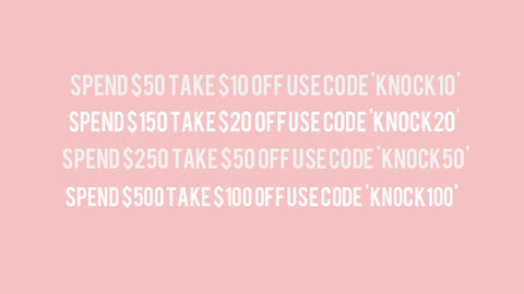 KNOCK OFF // SAVE $10 /$20 / $50 / $100 online at East Coast Leather