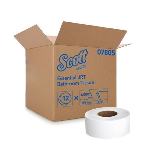 Scott® Essential Jumbo Roll Bathroom Tissue, 2-Ply, White, 3.55" x 1000', 12 Rolls/Case, 07805