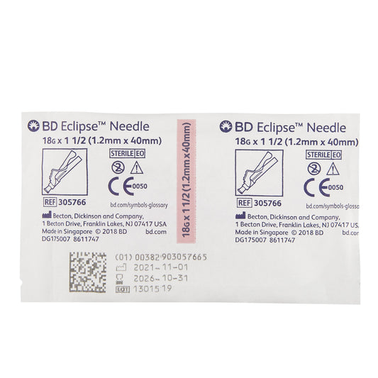 BD ECLIPSE™ STERILE NEEDLES 18G X 1½" - 305766