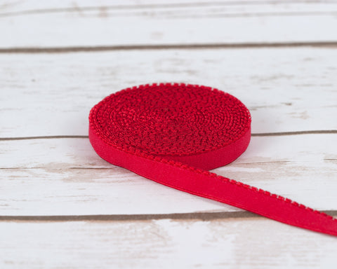3/8" Red Plush Back Finishing Elastic Picot Edge Latex Free By The Yard - Arte Crafts Bra Making Supplies
