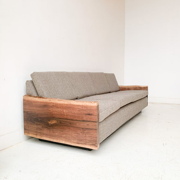 Mid Century Modern Sofa with Live Edge Black Walnut Sides - New Upholstery