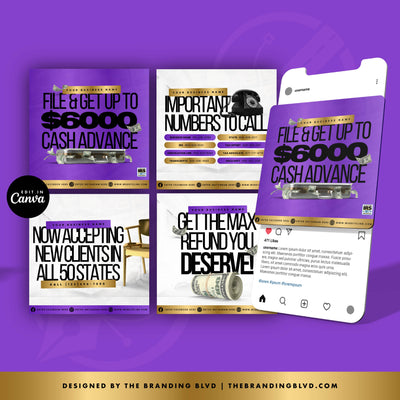 4X DIY Tax Prep Canva Content Posts : PURPLE (Digital Download)