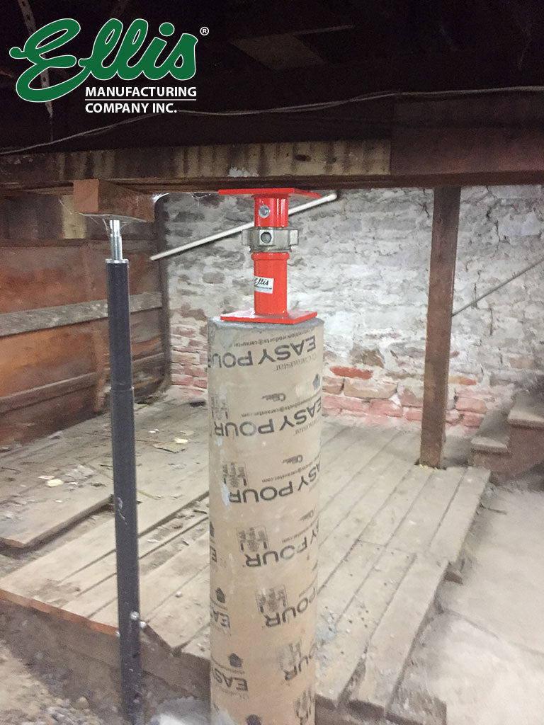 Single Pillar with Ellis MFG Heavy Duty Steel Shore supporting beam