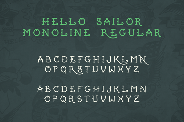 Hello Sailor Monoline old school traditional tattoo font by Out of Step Font Company