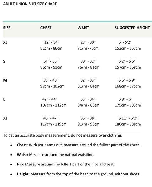 Union Of Angels Size Chart